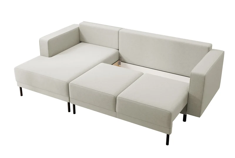 Ecksofa mit Schlaffunktion Rodario mini, L-förmig, mit Stauraum, hellbeiger Samt, pflegeleicht, linksseitig