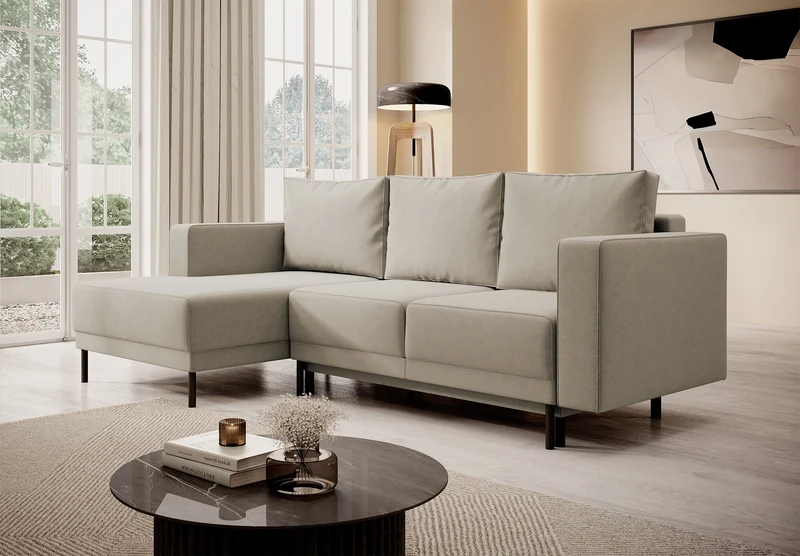 Ecksofa mit Schlaffunktion Rodario Mini, L-förmig, mit Stauraum, beige, samt, leicht zu reinigen, linksseitig