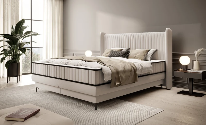 Kontinentalbett 140x200 cm Daliano mit Stauraum, beiger Samt