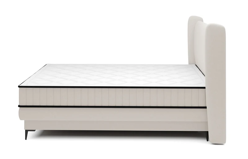 Kontinentales Bett 160x200 cm Daliano mit Stauraum, cremefarbener Samt