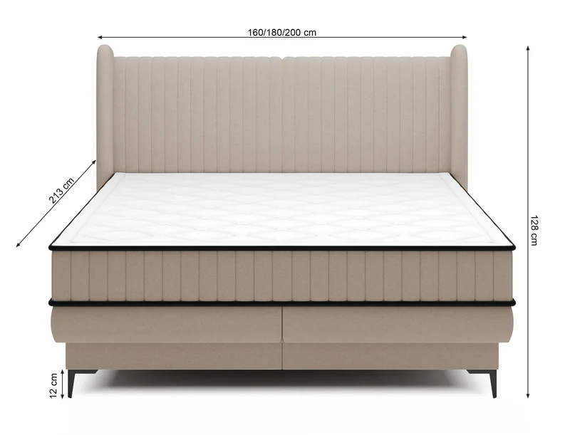 Kontinentales Bett 160x200 cm Daliano mit Stauraum, cremefarbener Samt