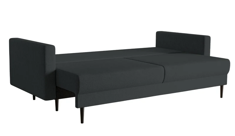 Dreisitziges ausklappbares Sofa Valico in Graphitfarbe aus pflegeleichtem Chenille-Stoff, schwarze Beine