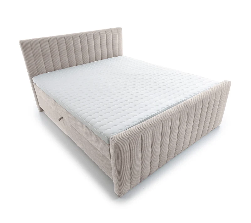 Kontinentales Bett Lullabino 180x200 cm mit Stauraum und Topper, hellbeige Cord