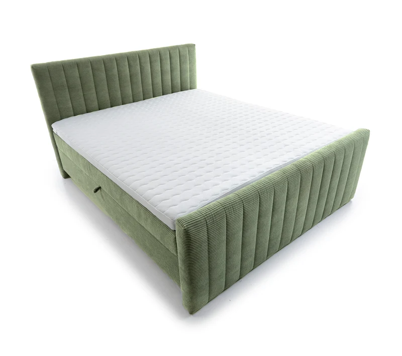 Kontinentalbett Lullabino 160x200 cm mit Stauraum und Topper, Salbeigrüner Cord