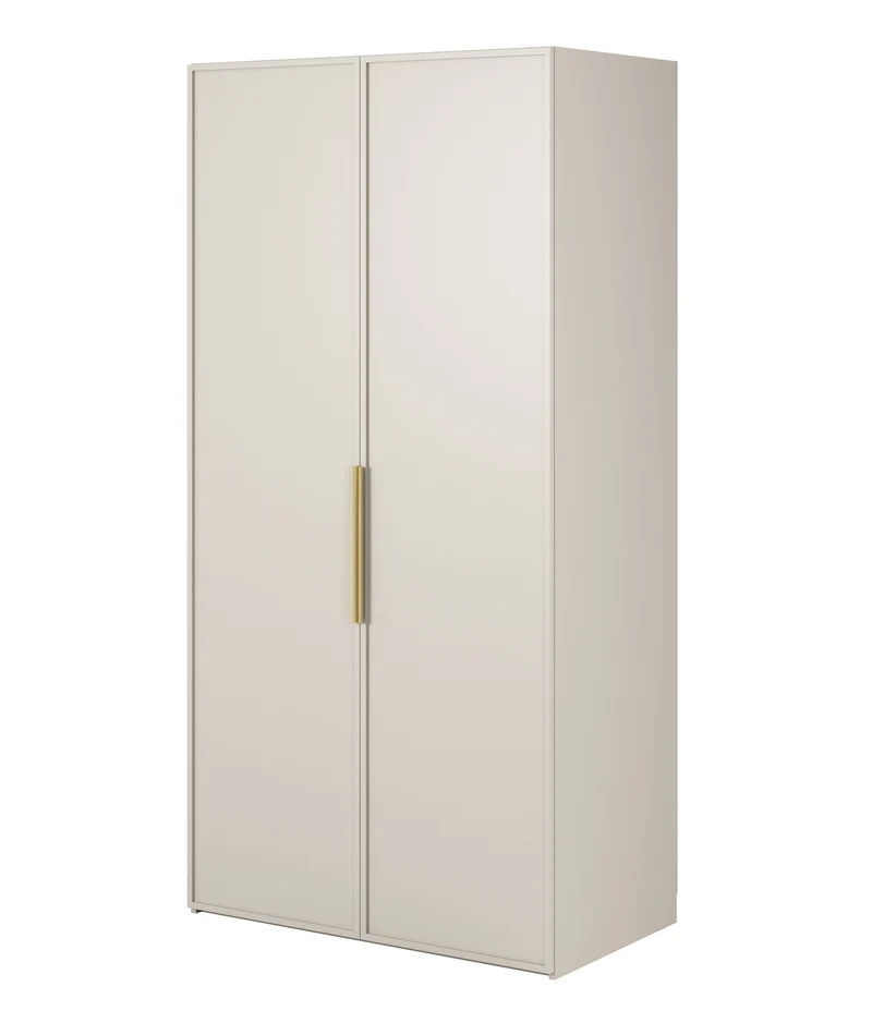 Zweiflügeliger Kleiderschrank Frame mit Kleiderstange und Regalen 100 cm Grau-Beige