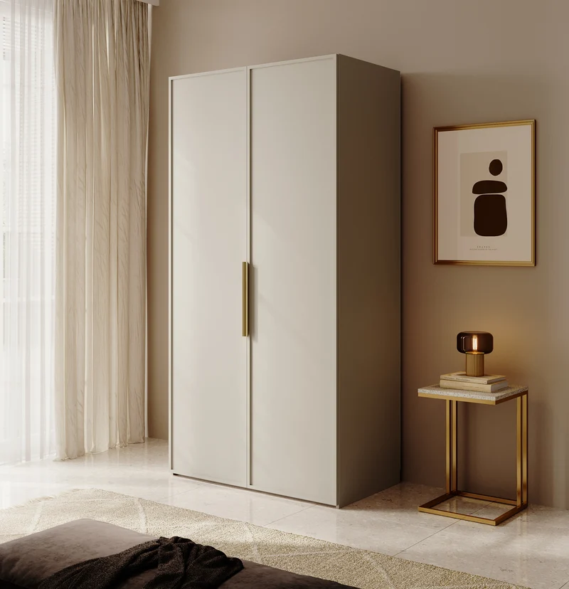 Zweiflügeliger Kleiderschrank Frame mit Kleiderstange und Regalen 100 cm Grau-Beige