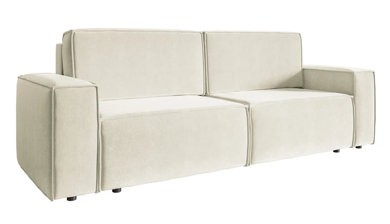 Drei-Sitzer-Schlafsofa Copertino, cremefarben, Velours, wasserabweisend