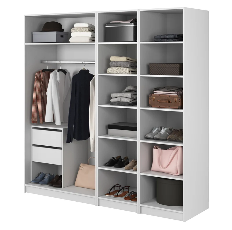 Kaspe Garderobe mit Kleiderstange, Container und doppelten Regalen 200 cm Weiß