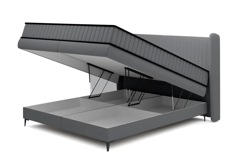 Kontinentalbett 160x200 cm Daliano mit Stauraum, dunkelgrauer Samt