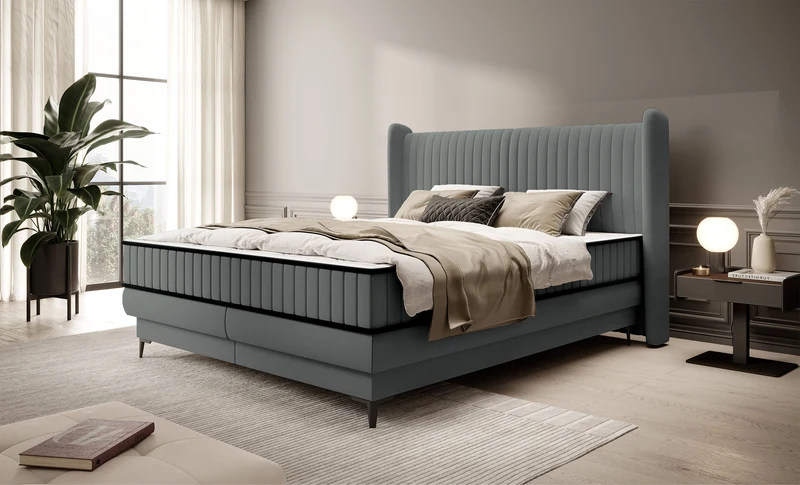 Kontinentalbett 180x200 cm Daliano mit Stauraum, dunkelgrauer Samt