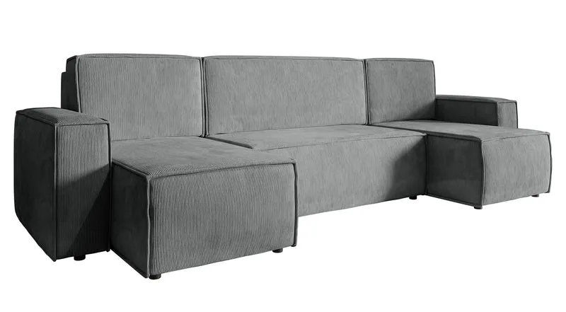 Ecksofa mit Schlaffunktion Copertino U-förmig mit Stauraum, universell, aschgrauer Cordstoff