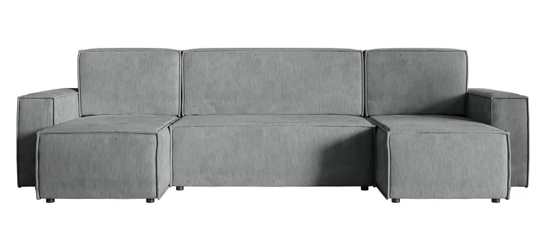 Ecksofa mit Schlaffunktion Copertino U-förmig mit Stauraum, universell, aschgrauer Cordstoff