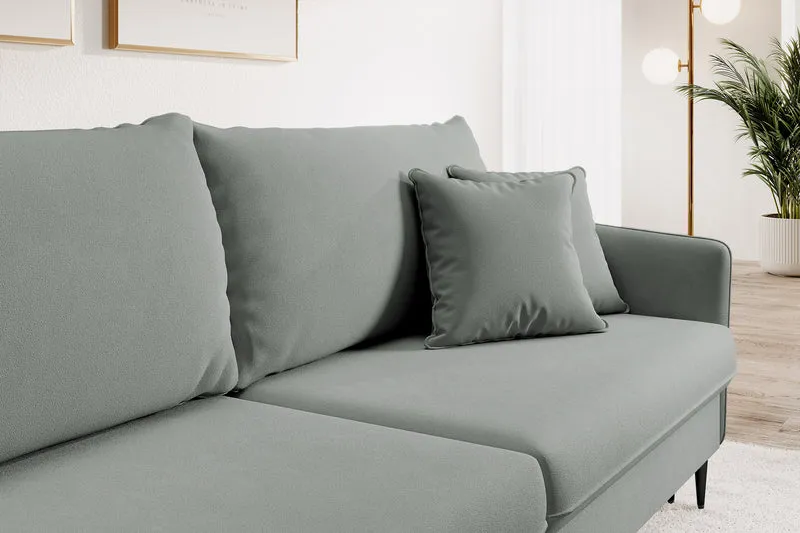 Dreisitziges ausklappbares Sofa Volio, grau, Velours, wasserabweisend, schwarze Beine