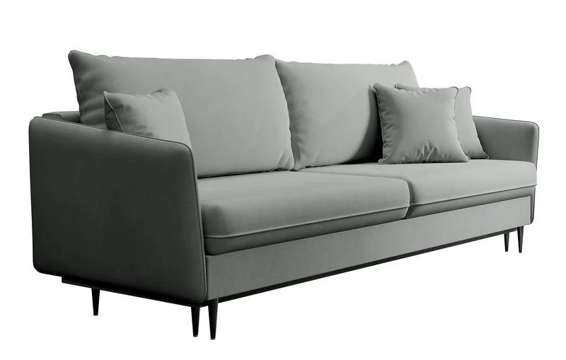 Dreisitziges ausklappbares Sofa Volio, grau, Velours, wasserabweisend, schwarze Beine