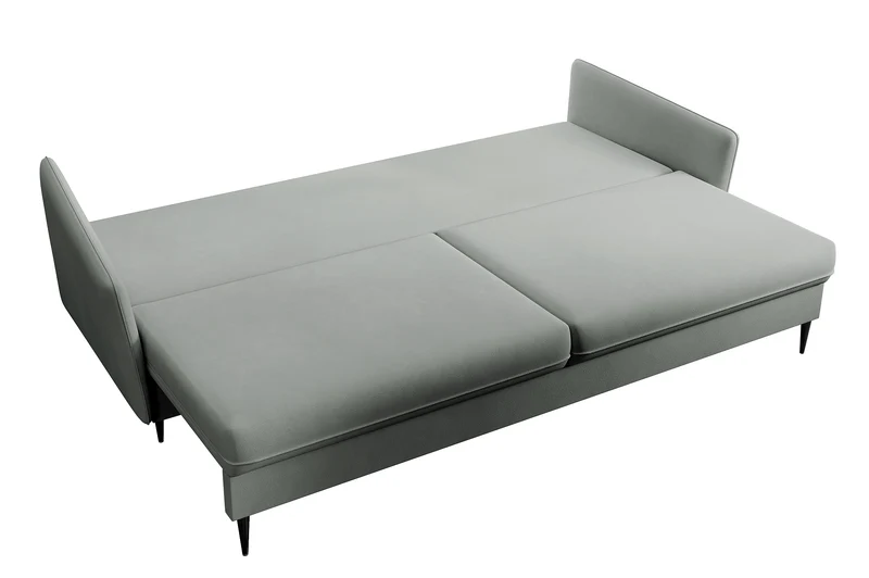 Dreisitziges ausklappbares Sofa Volio, grau, Velours, wasserabweisend, schwarze Beine