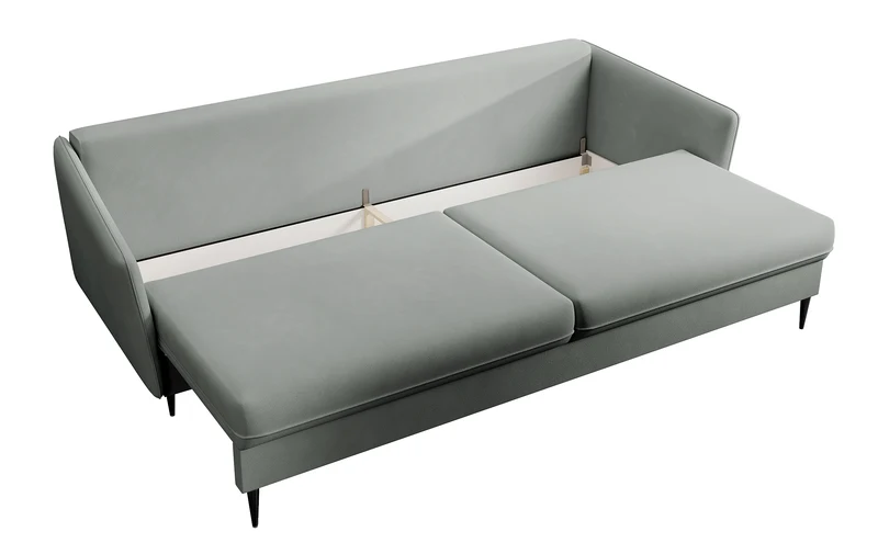 Dreisitziges ausklappbares Sofa Volio, grau, Velours, wasserabweisend, schwarze Beine