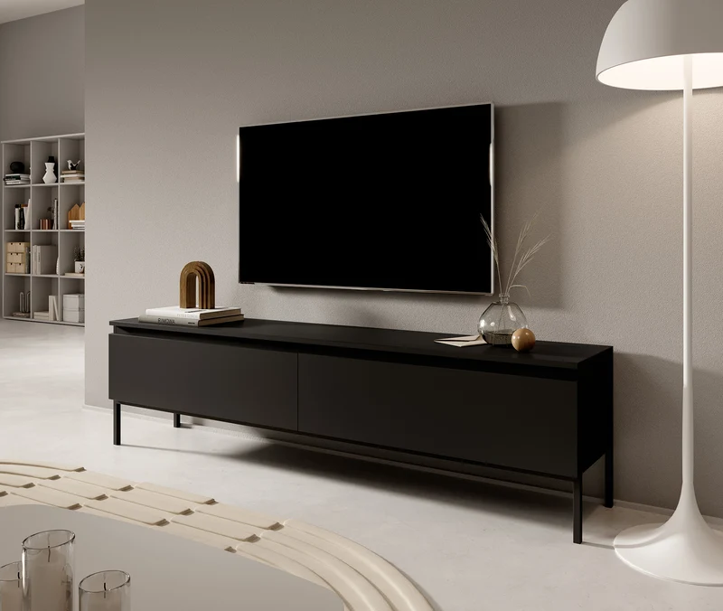 TV-Schrank Bemmi 175 cm schwarz mit schwarzen Beinen