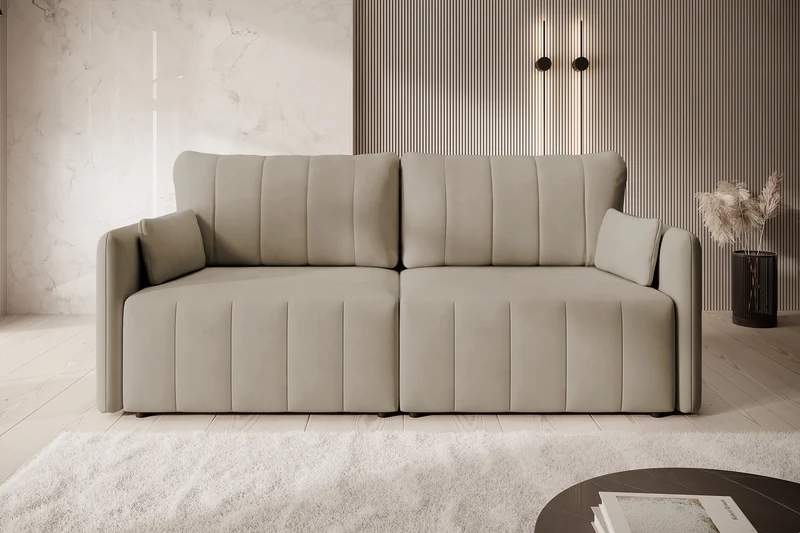 Ausziehbare Eckcouch Pierra mit Stauraum, beige, wasserabweisender Samt