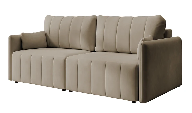 Ausziehbare Eckcouch Pierra mit Stauraum, beige, wasserabweisender Samt