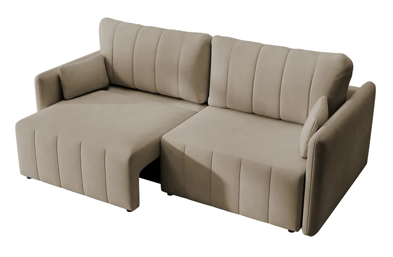 Ausziehbare Eckcouch Pierra mit Stauraum, beige, wasserabweisender Samt
