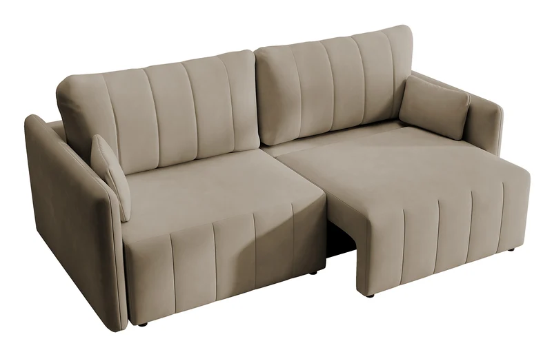 Ausziehbare Eckcouch Pierra mit Stauraum, beige, wasserabweisender Samt