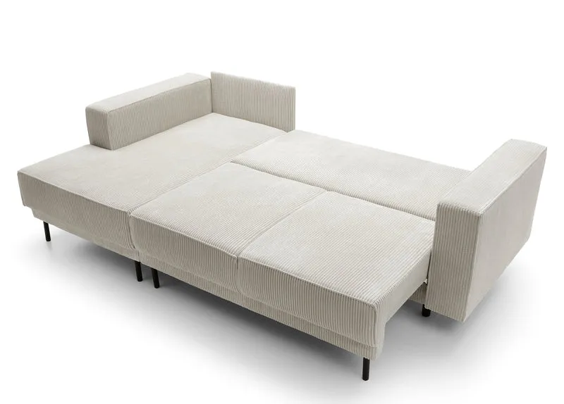 Ecksofa mit Schlaffunktion Rodario mini, L-förmig, mit Stauraum, grau-beiger Cord, linksseitig