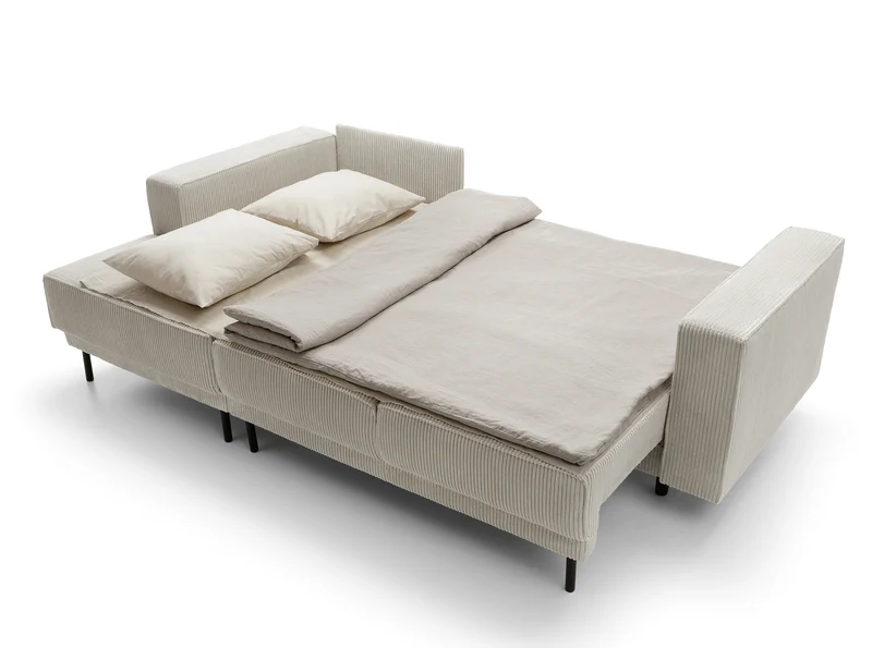 Ecksofa mit Schlaffunktion Rodario mini, L-förmig, mit Stauraum, grau-beiger Cord, linksseitig