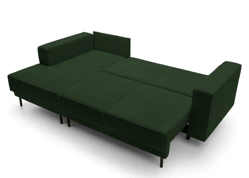 Ecksofa mit Schlaffunktion Rodario Mini, L-förmig, mit Stauraum, dunkelgrüner Cord, linksseitig