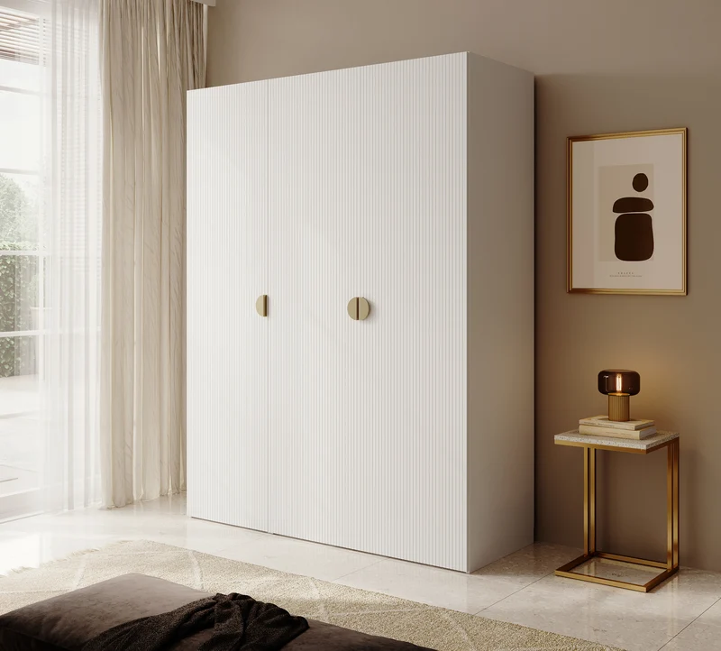 Drehtürenschrank Moonir mit Kleiderstange, Regalen und Schubladencontainer 150 cm Weiß