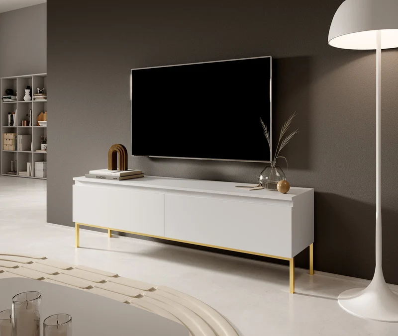 TV-Schrank Bemmi 150 cm weiß mit goldenen Beinen