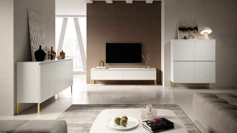 TV-Schrank Bemmi 150 cm weiß mit goldenen Beinen