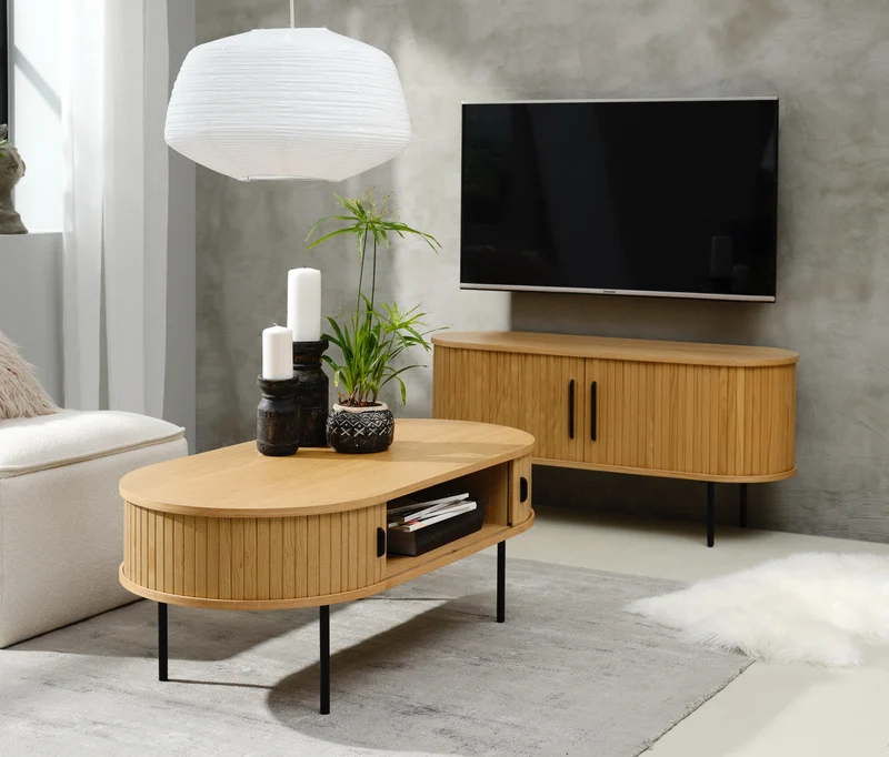 Holz-Couchtisch Gativel 120x60 cm Lamellen in natürlicher Eiche