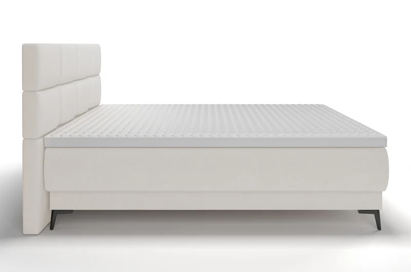 Kontinentales Bett 180x200 cm Rektango mit Stauraum und Topper, cremefarbener Samt