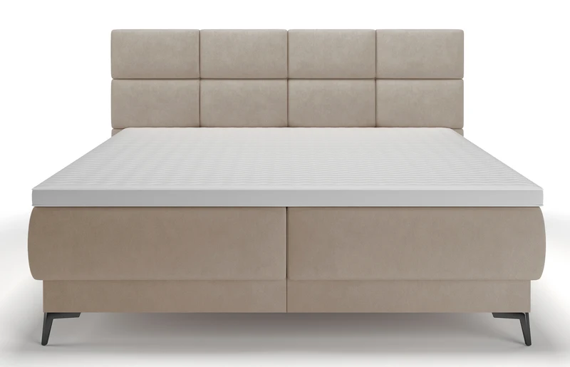 Kontinentales Bett 160x200 cm Rektango mit Stauraum und Topper, beiger Samt