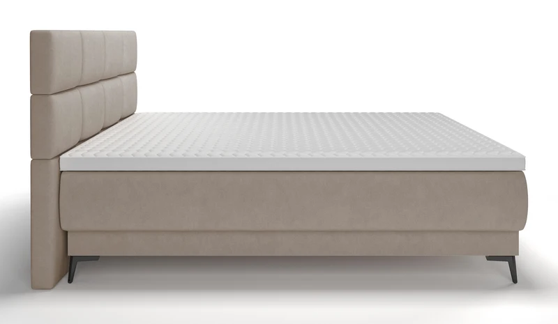 Kontinentales Bett 160x200 cm Rektango mit Stauraum und Topper, beiger Samt
