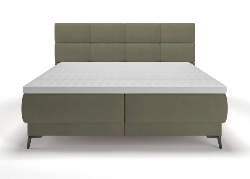 Kontinentalbett 160x200 cm Rektango mit Stauraum und Topper, olivgrüner Samt