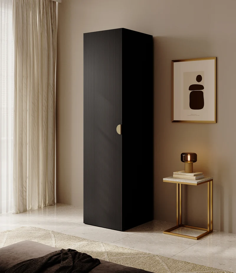 Einzeltüriger Moonir-Schrank mit 50 cm Kleiderstange, schwarz