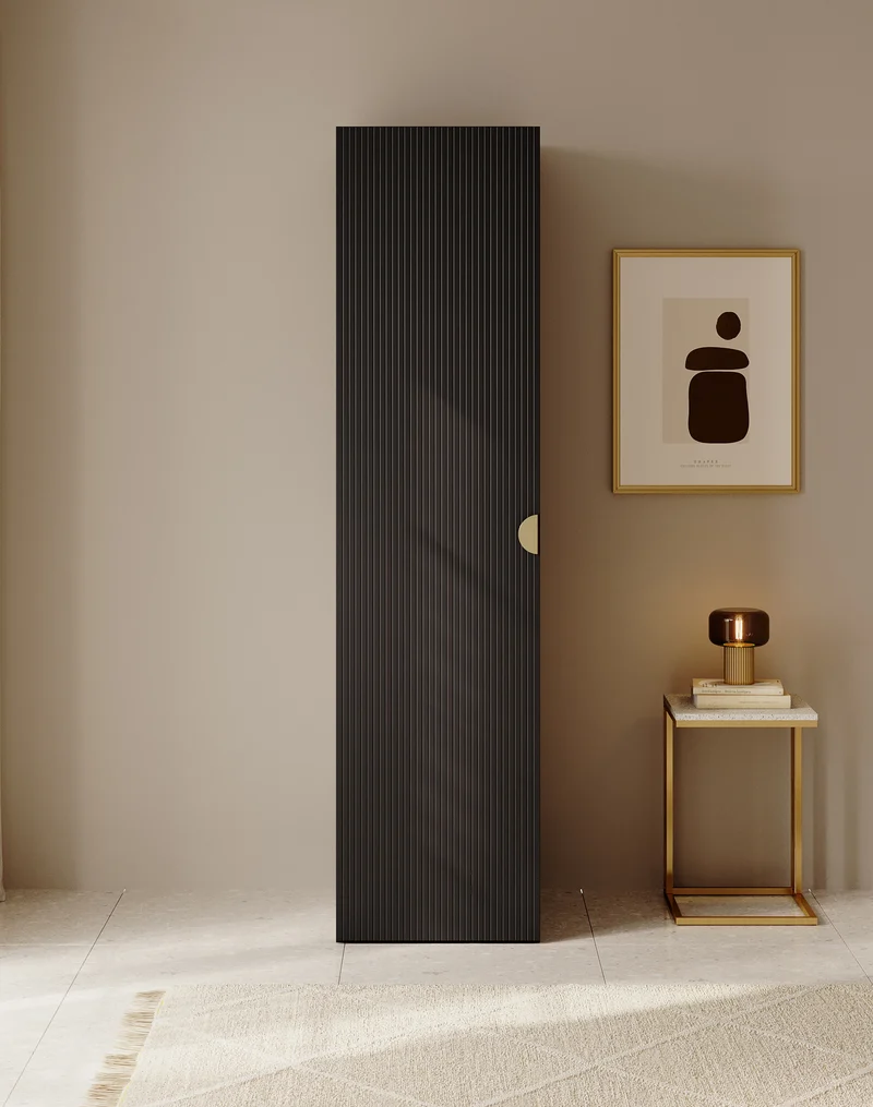 Einzeltüriger Moonir-Schrank mit 50 cm Kleiderstange, schwarz