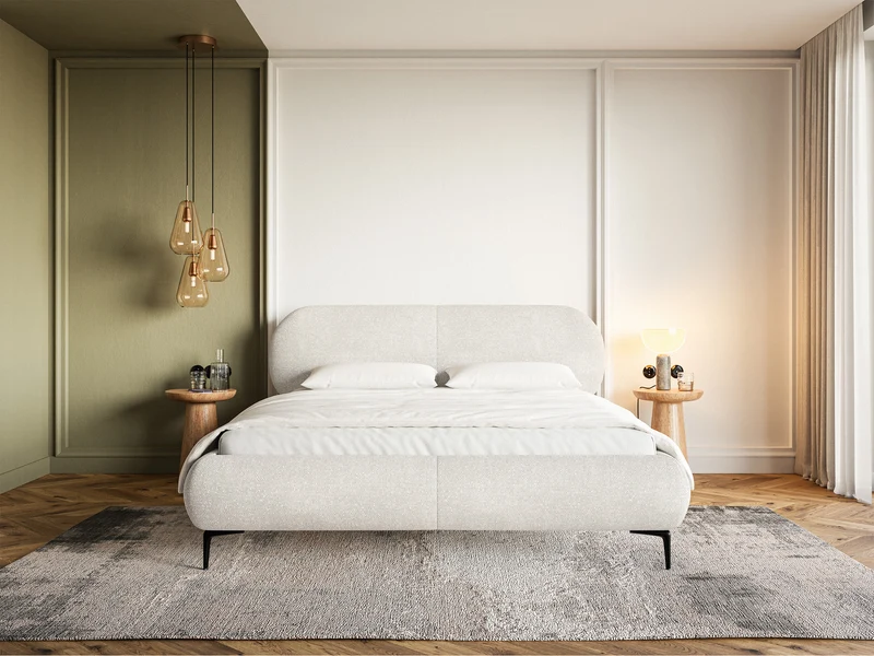 Polsterbett 180x200 cm Ovalle, cremefarben, Chenille, schwarze Beine