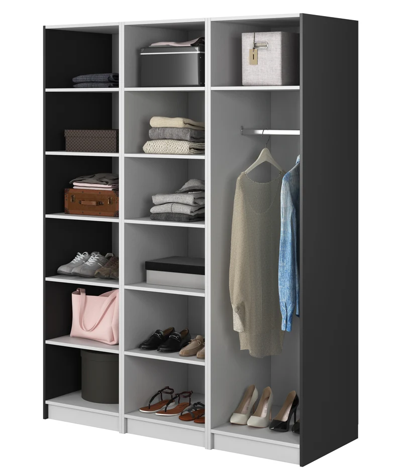 Drehtürenschrank Moonir mit Kleiderstange und Regalen 150 cm Schwarz