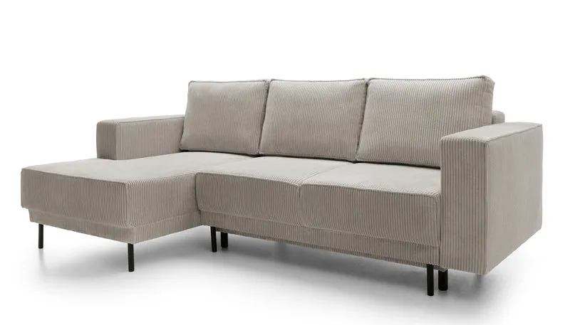 Ecksofa mit Schlaffunktion Rodario Mini, L-förmig, mit Stauraum, dunkelbeige Cord, linksseitig
