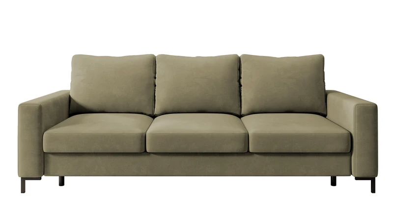 Dreisitziges ausklappbares Sofa Mokpeo mit Stauraum, dunkelbeige Samtvelours