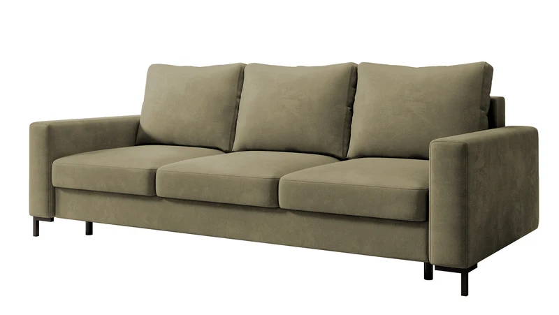 Dreisitziges ausklappbares Sofa Mokpeo mit Stauraum, dunkelbeige Samtvelours