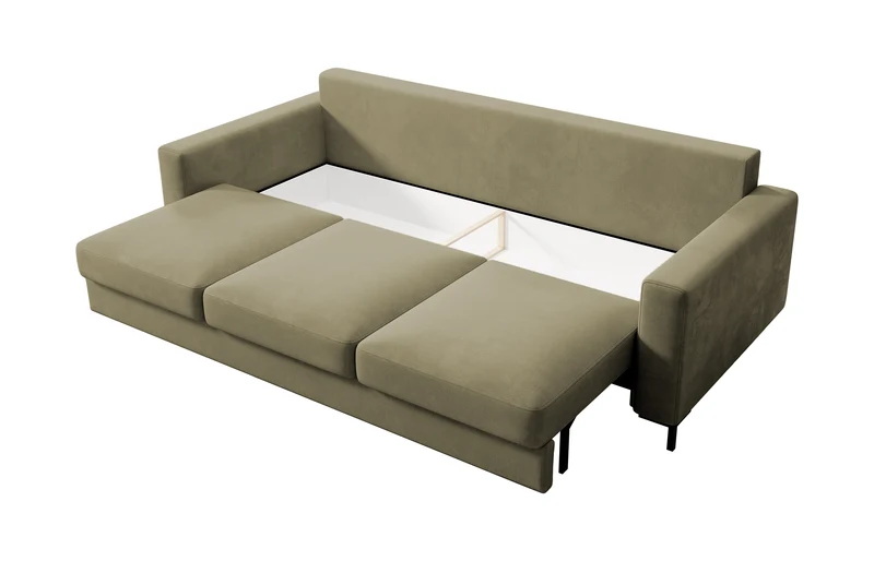 Dreisitziges ausklappbares Sofa Mokpeo mit Stauraum, dunkelbeige Samtvelours