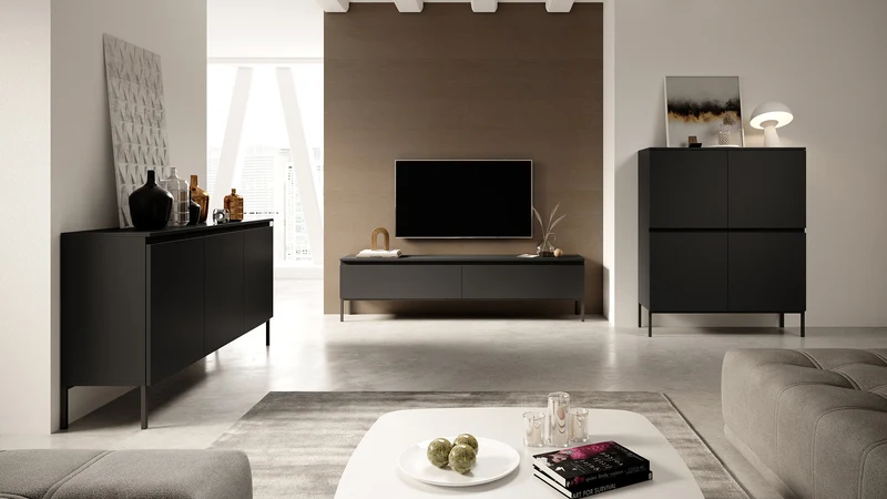 TV-Schrank Bemmi 150 cm schwarz mit schwarzen Beinen