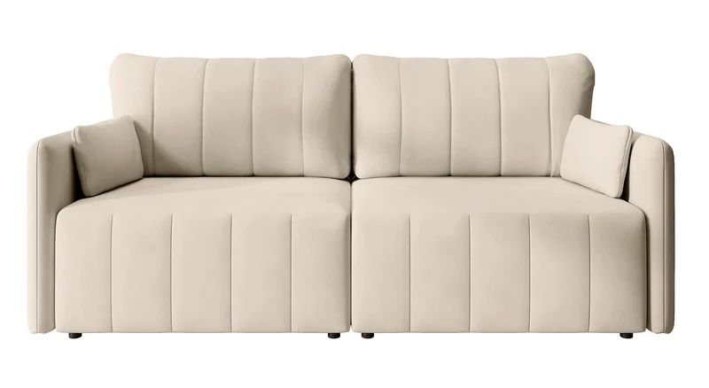 Ausziehbare Eckcouch Pierra mit Stauraum, cremefarbener, wasserabweisender Samtvelours