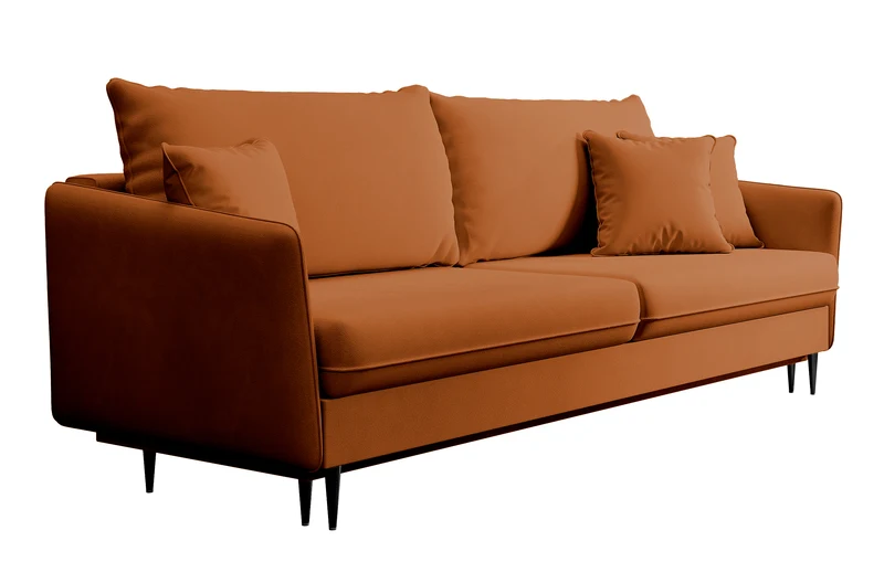 Dreisitziges ausklappbares Sofa Volio in kupferfarbenem Samt, hydrophob, schwarze Beine