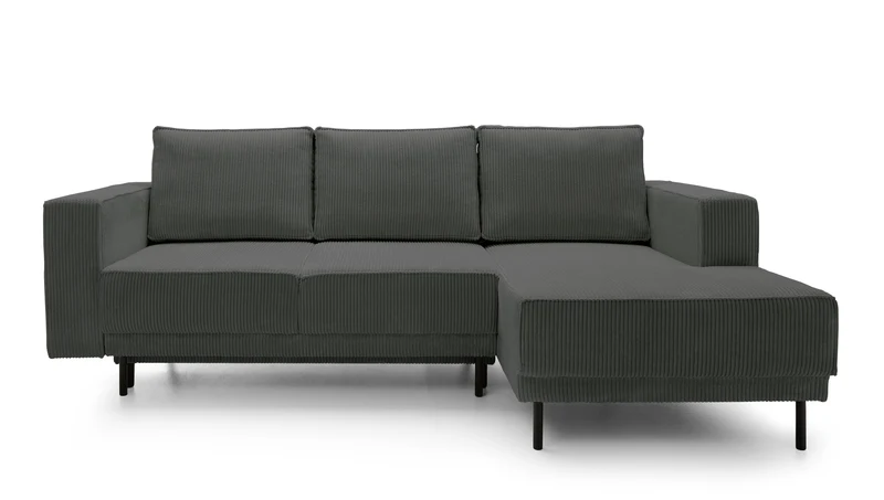 Ecksofa mit Schlaffunktion Rodario Mini, L-förmig, mit Stauraum, grauer Cord, rechtsseitig