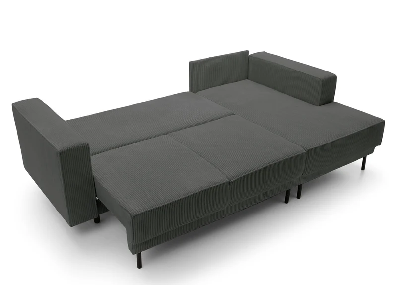 Ecksofa mit Schlaffunktion Rodario Mini, L-förmig, mit Stauraum, grauer Cord, rechtsseitig