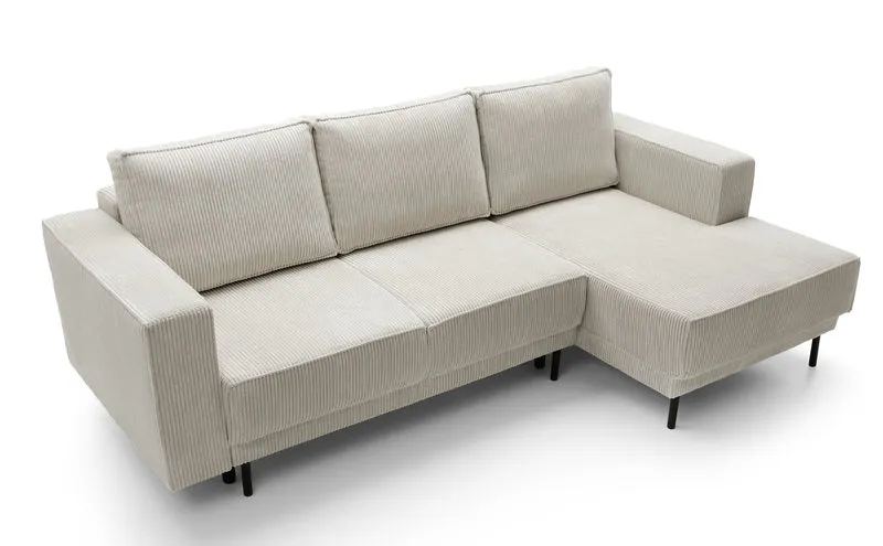 Ecksofa mit Schlaffunktion Rodario Mini, L-förmig, mit Stauraum, hellbeige Cord, rechtsseitig